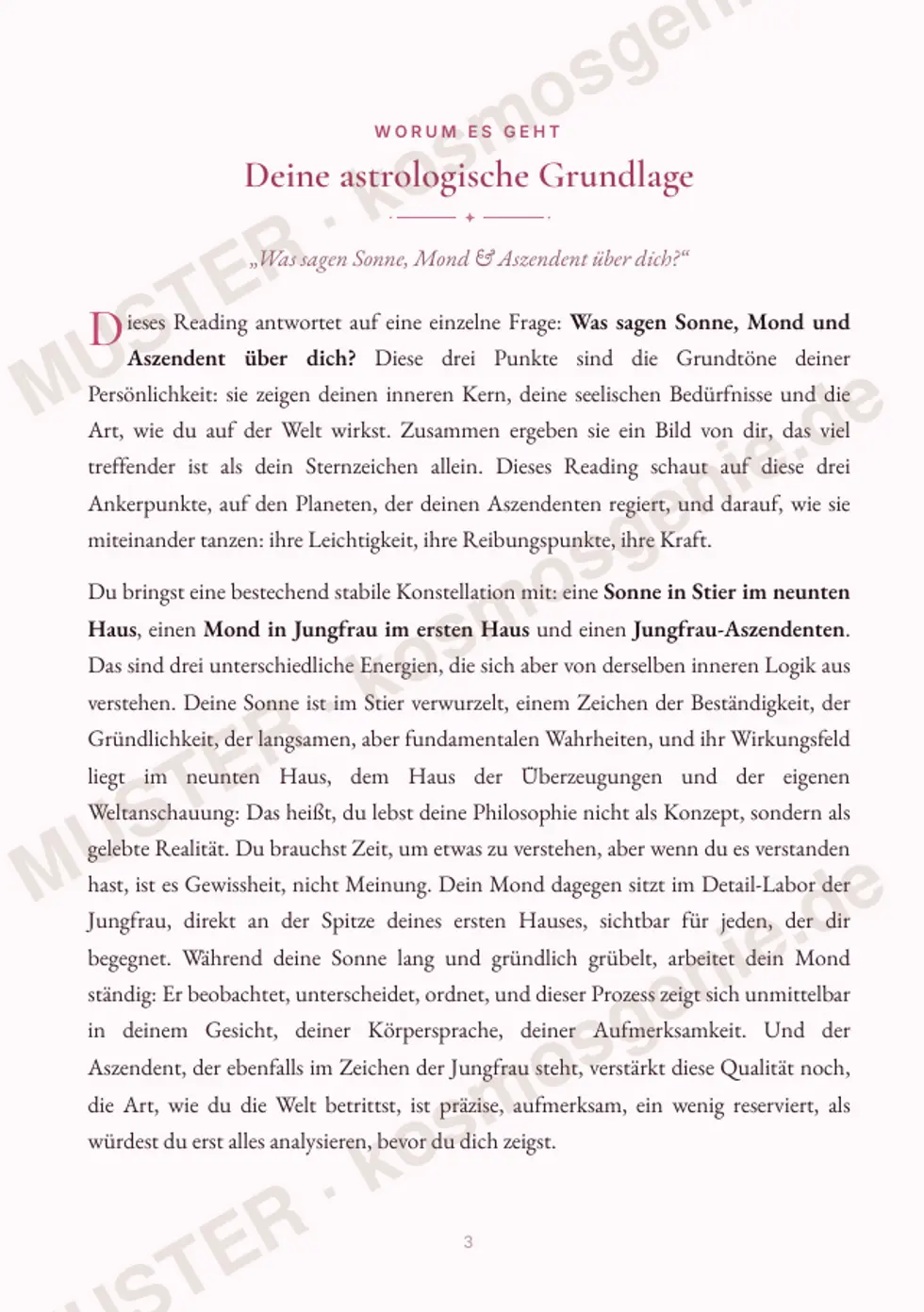 Astro Bite Premium „Deine Big Three“ - erste Seite mit der astrologischen Grundlage