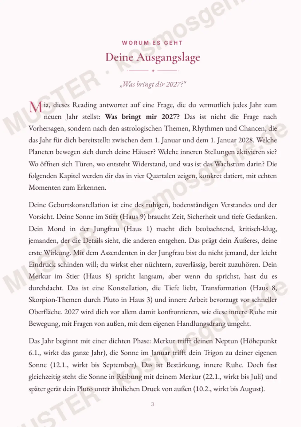 Astro Bite Premium „Dein 2027“ - erste Seite mit der astrologischen Grundlage