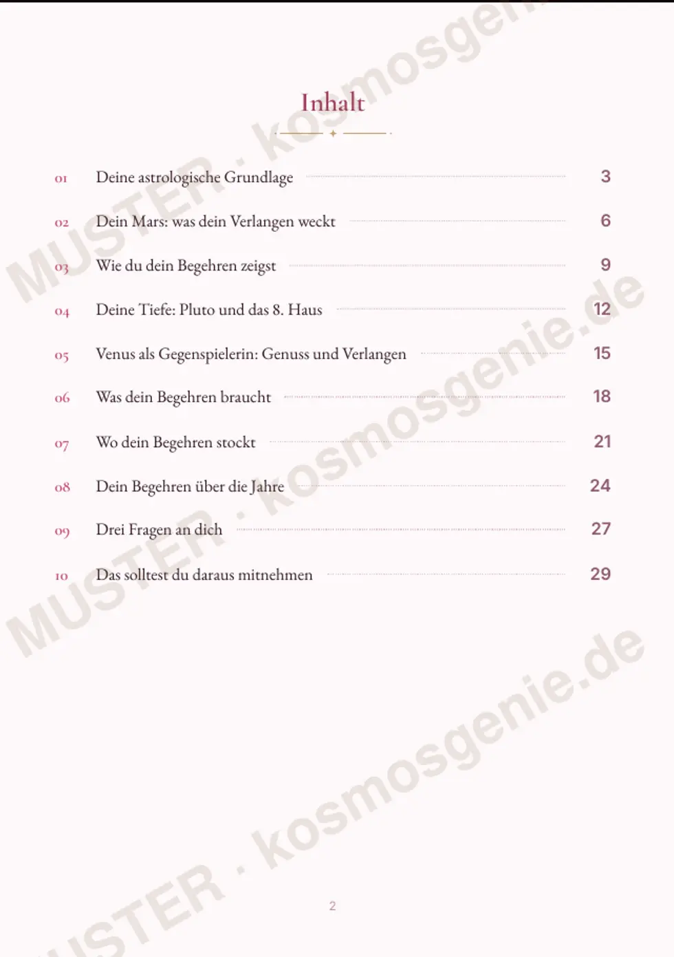 Astro Bite Premium „Dein Begehren“ - Inhaltsverzeichnis des Readings