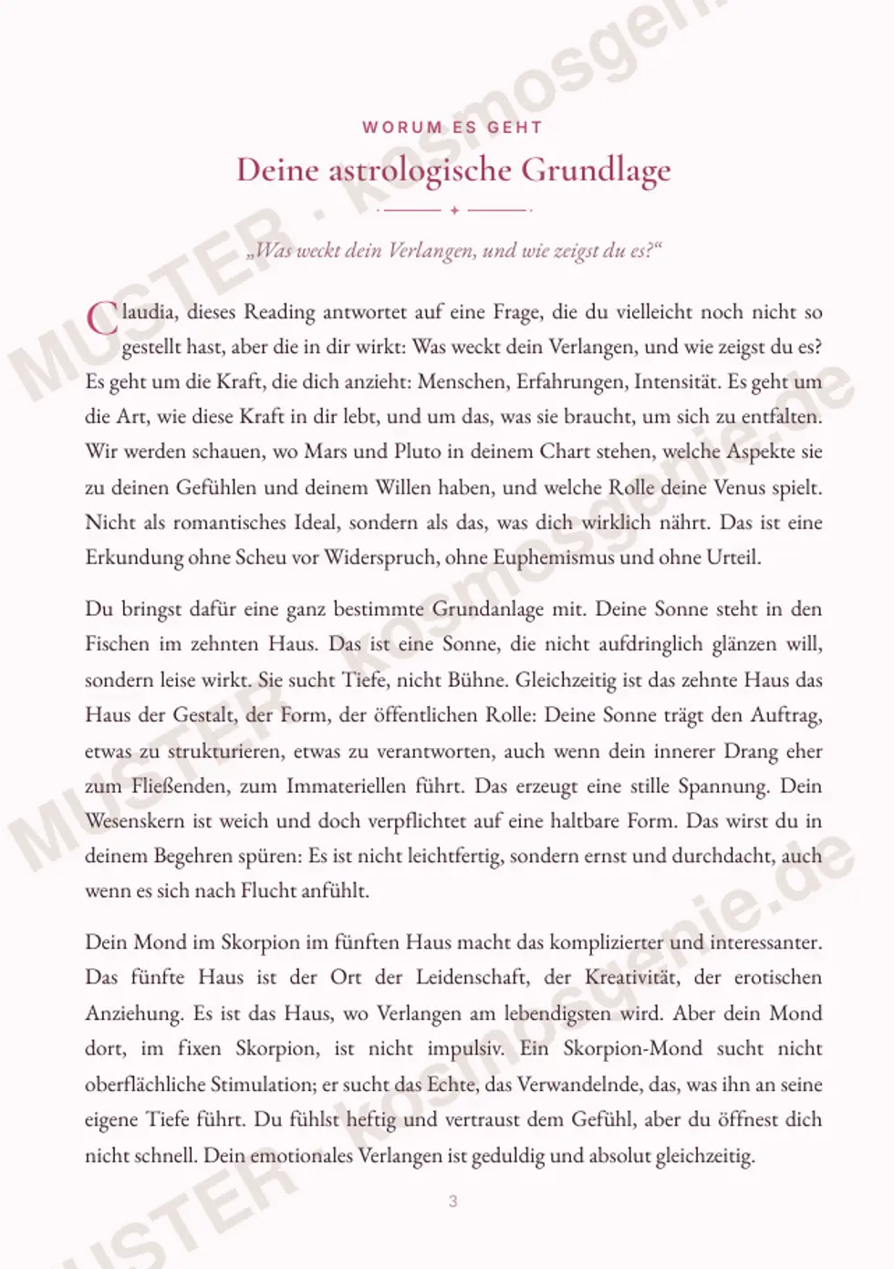 Astro Bite Premium „Dein Begehren“ - erste Seite mit der astrologischen Grundlage