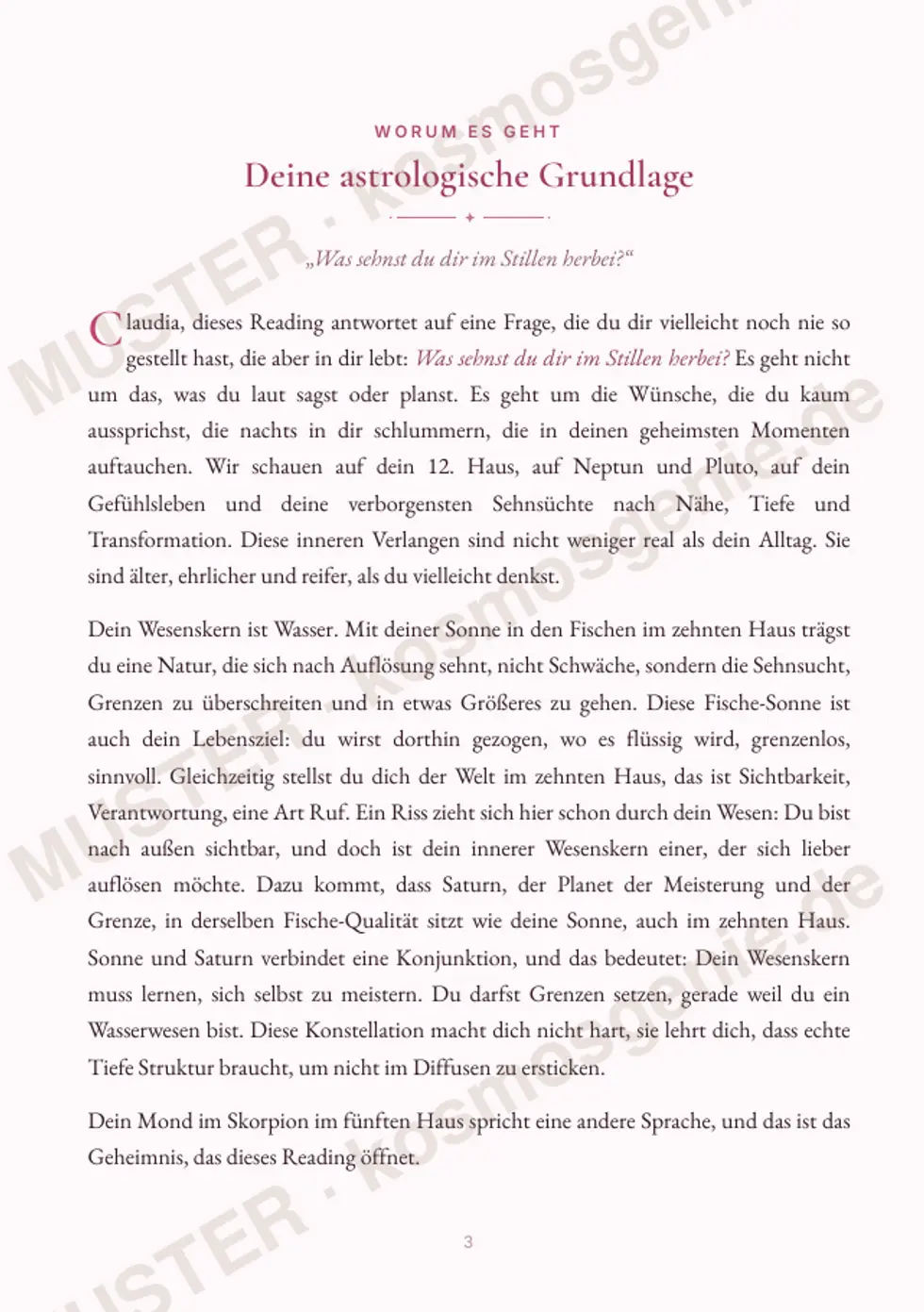 Astro Bite Premium „Deine geheimen Wünsche“ - erste Seite mit der astrologischen Grundlage