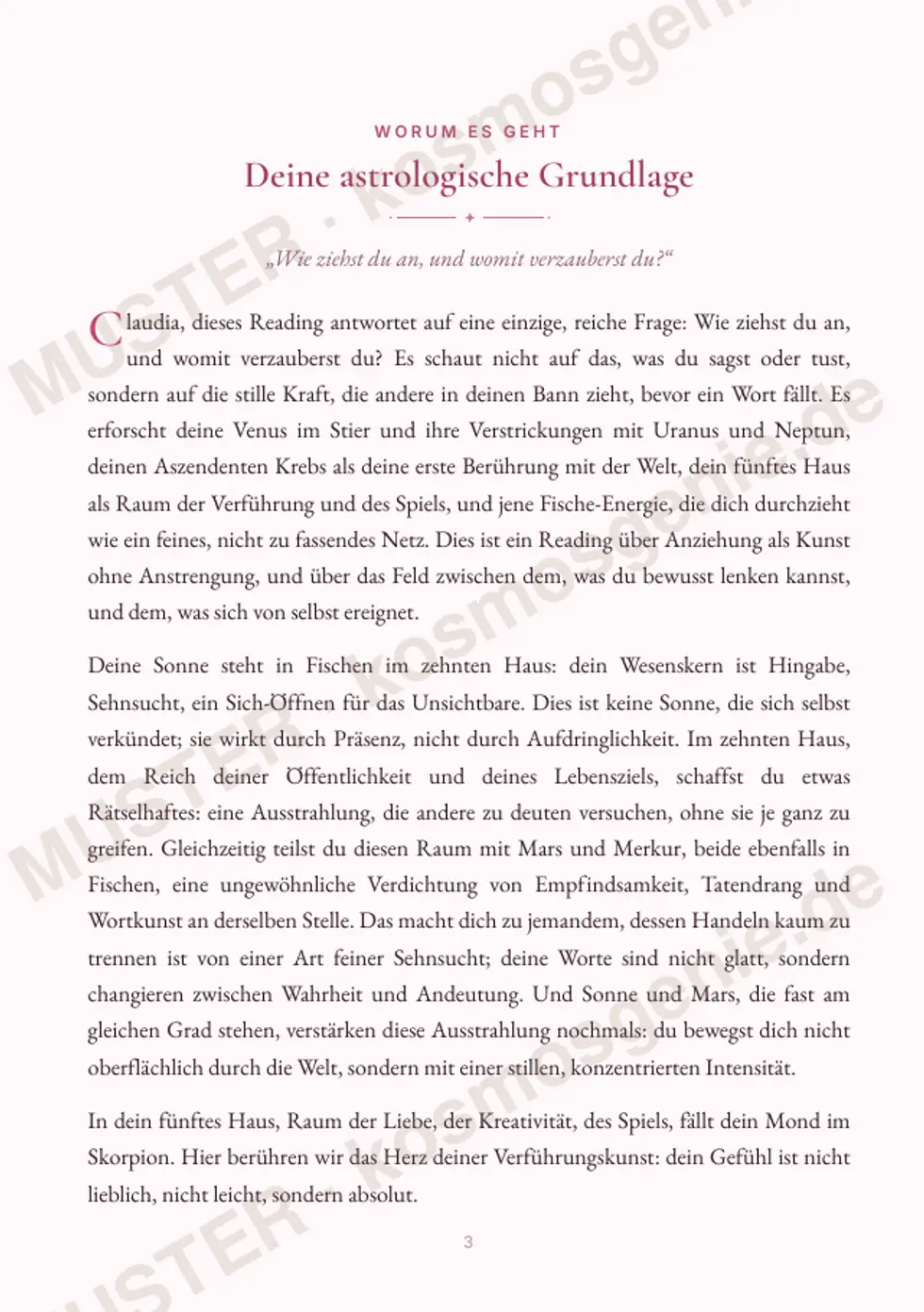 Astro Bite Premium „Deine Verführungskunst“ - erste Seite mit der astrologischen Grundlage