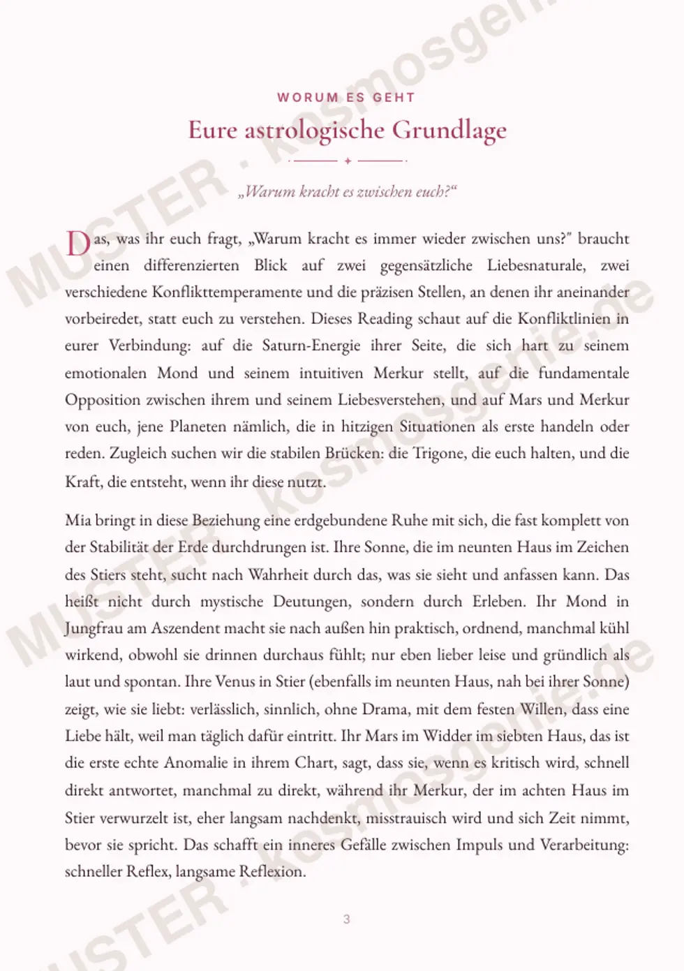 Astro Bite Premium „Euer Konflikt-Code“ - erste Seite mit der astrologischen Grundlage
