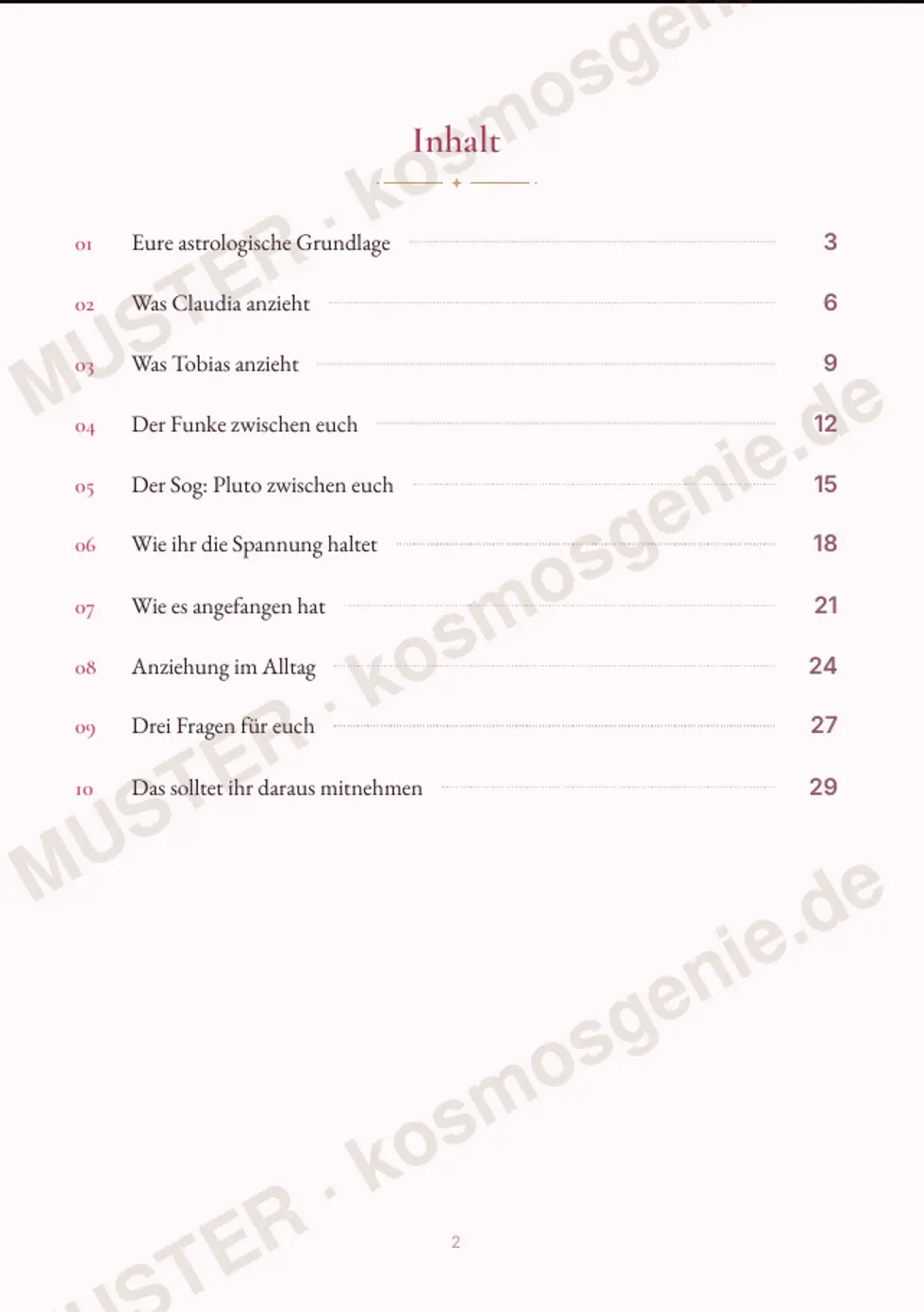 Astro Bite Premium „Eure Anziehung“ - Inhaltsverzeichnis des Readings