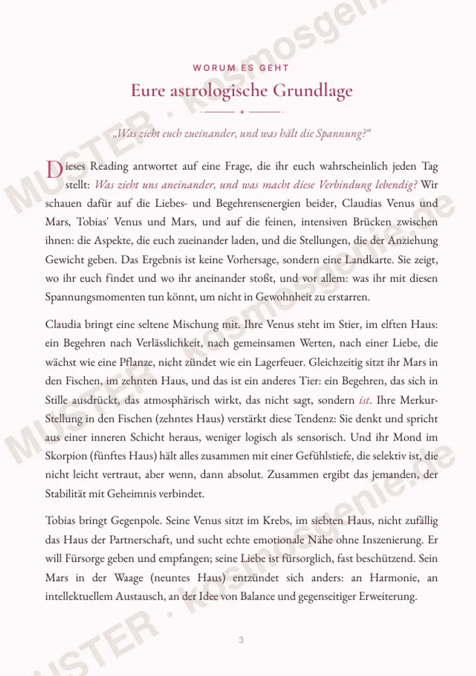 Astro Bite Premium „Eure Anziehung“ - erste Seite mit der astrologischen Grundlage