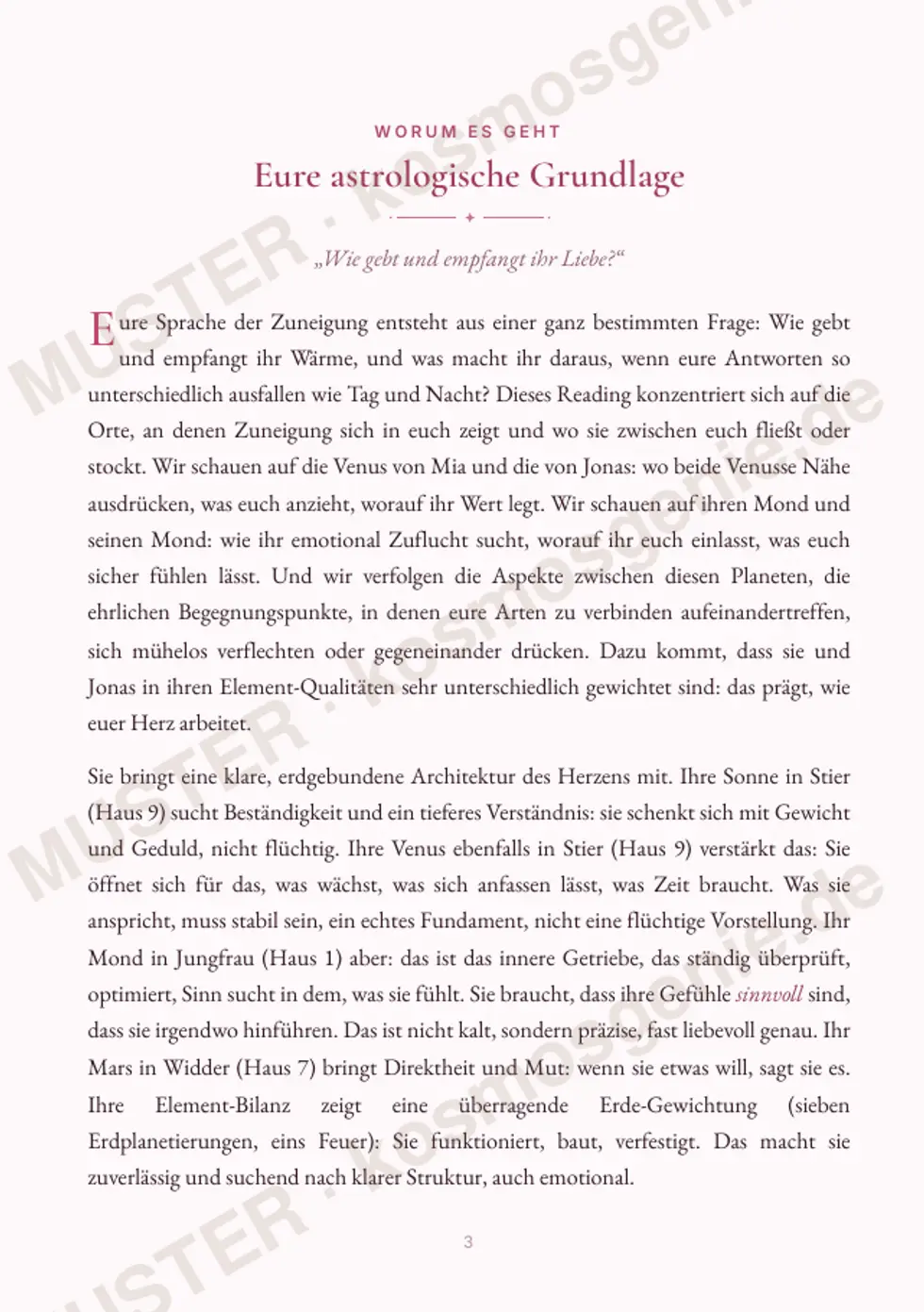 Astro Bite Premium „Eure Liebessprache“ - erste Seite mit der astrologischen Grundlage
