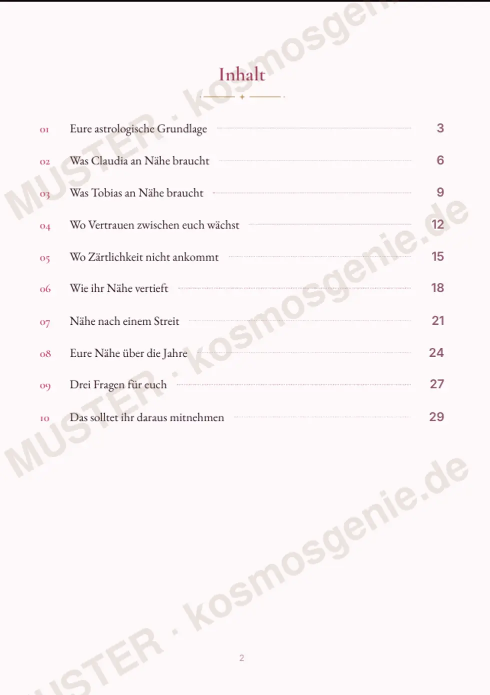 Astro Bite Premium „Eure Nähe“ - Inhaltsverzeichnis des Readings