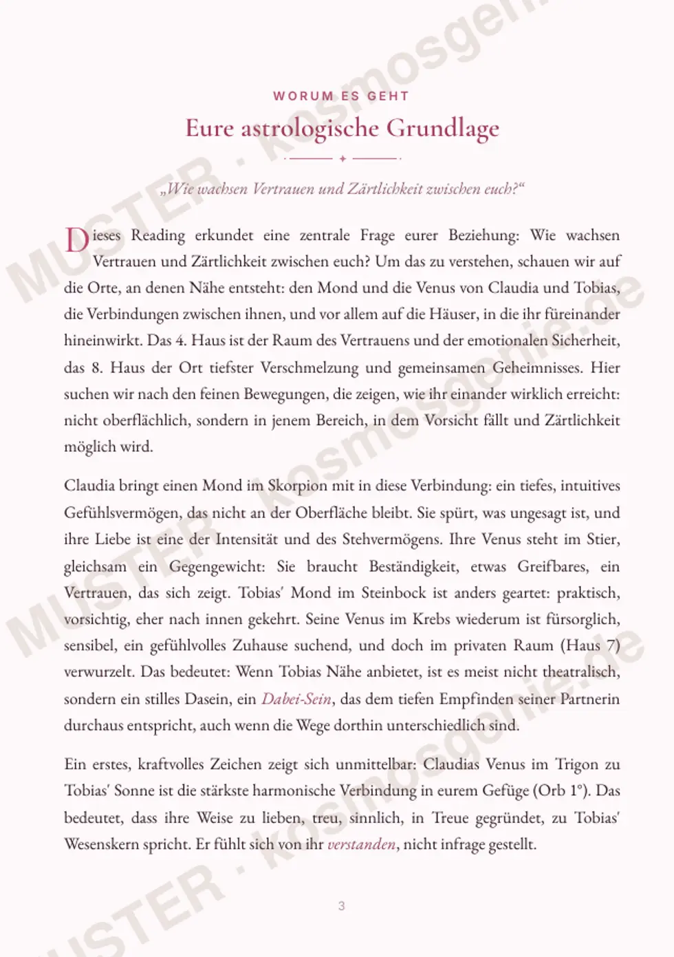 Astro Bite Premium „Eure Nähe“ - erste Seite mit der astrologischen Grundlage