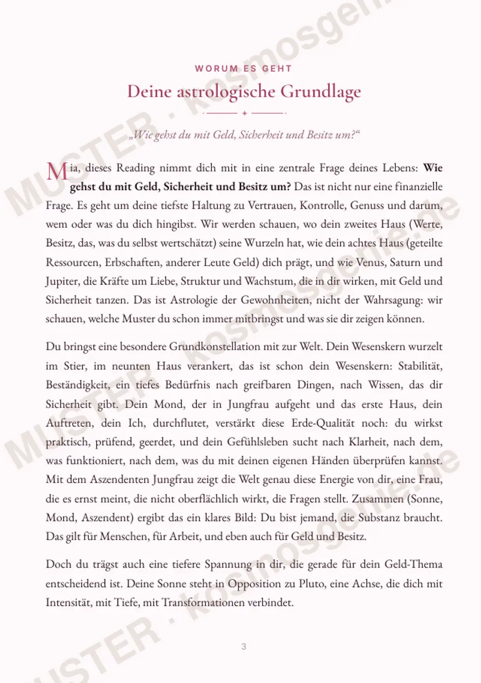 Astro Bite Premium „Dein Geld-Code“ - erste Seite mit der astrologischen Grundlage