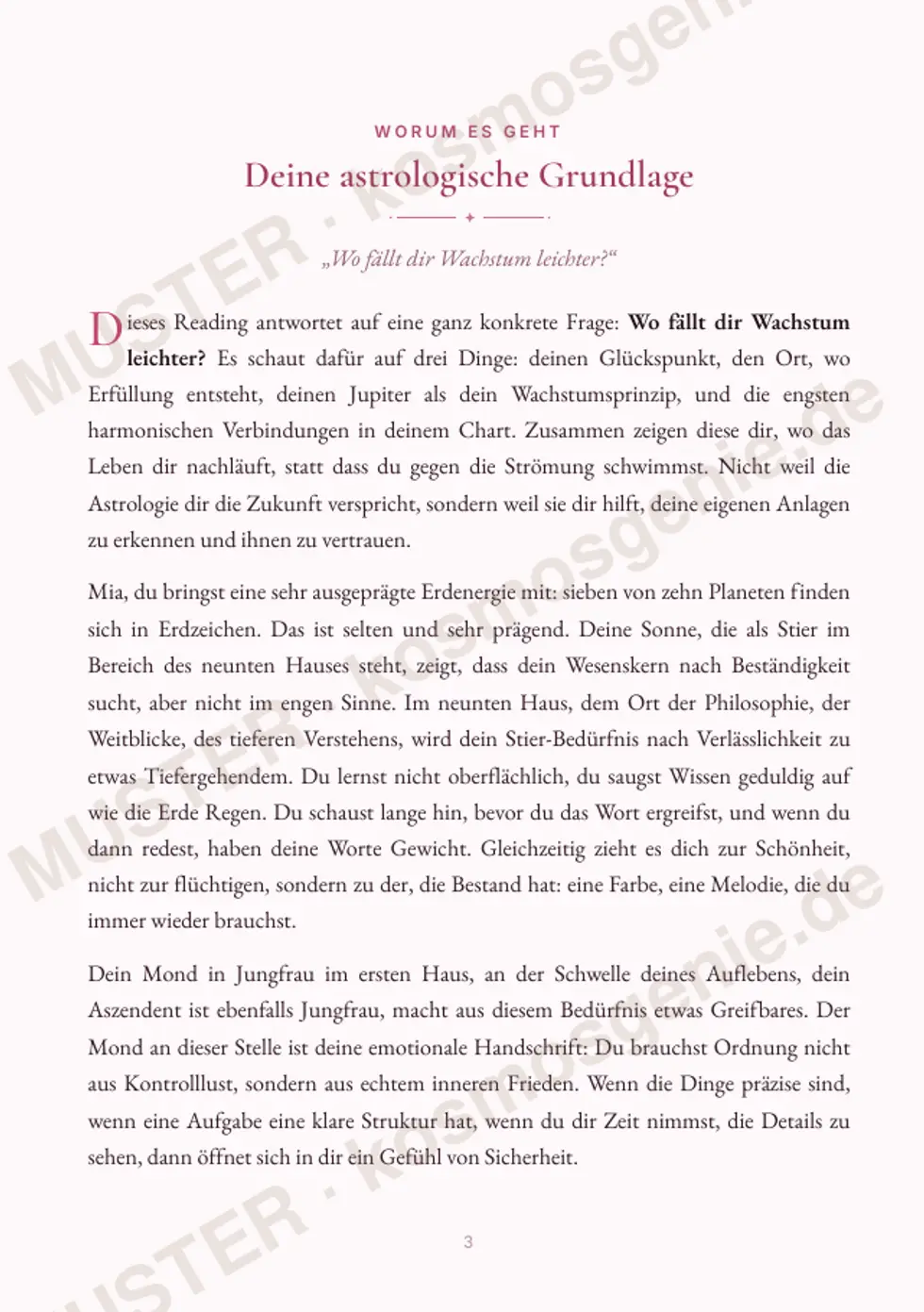 Astro Bite Premium „Dein Glückspunkt“ - erste Seite mit der astrologischen Grundlage