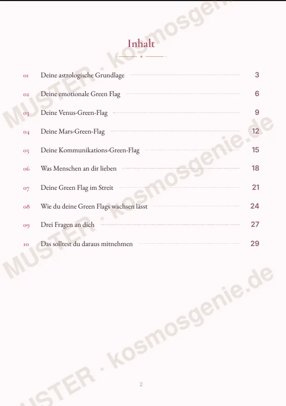 Astro Bite Premium „Deine Green Flags“ - Inhaltsverzeichnis des Readings