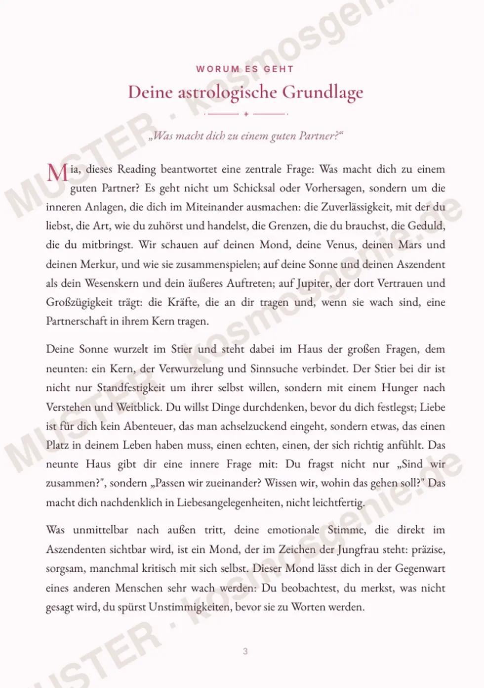 Astro Bite Premium „Deine Green Flags“ - erste Seite mit der astrologischen Grundlage