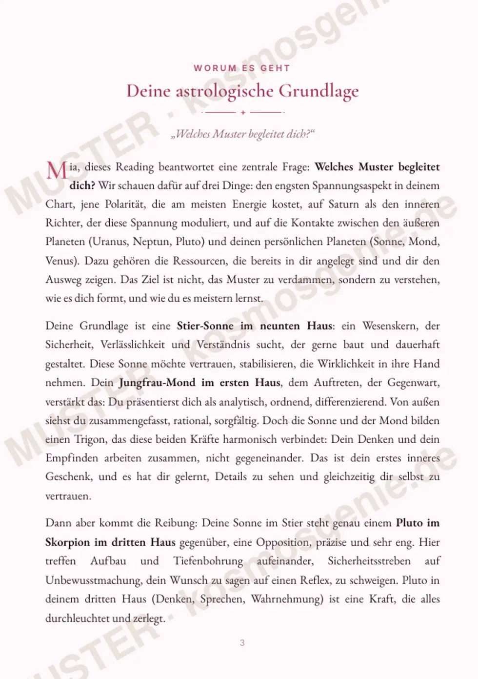 Astro Bite Premium „Deine größte Herausforderung“ - erste Seite mit der astrologischen Grundlage