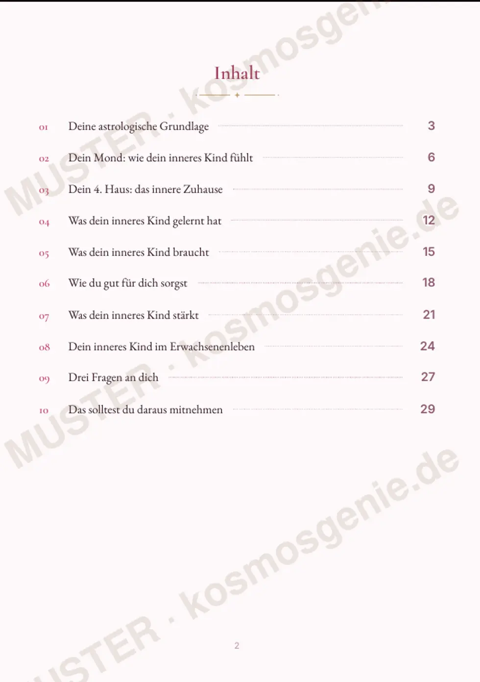 Astro Bite Premium „Dein inneres Kind“ - Inhaltsverzeichnis des Readings