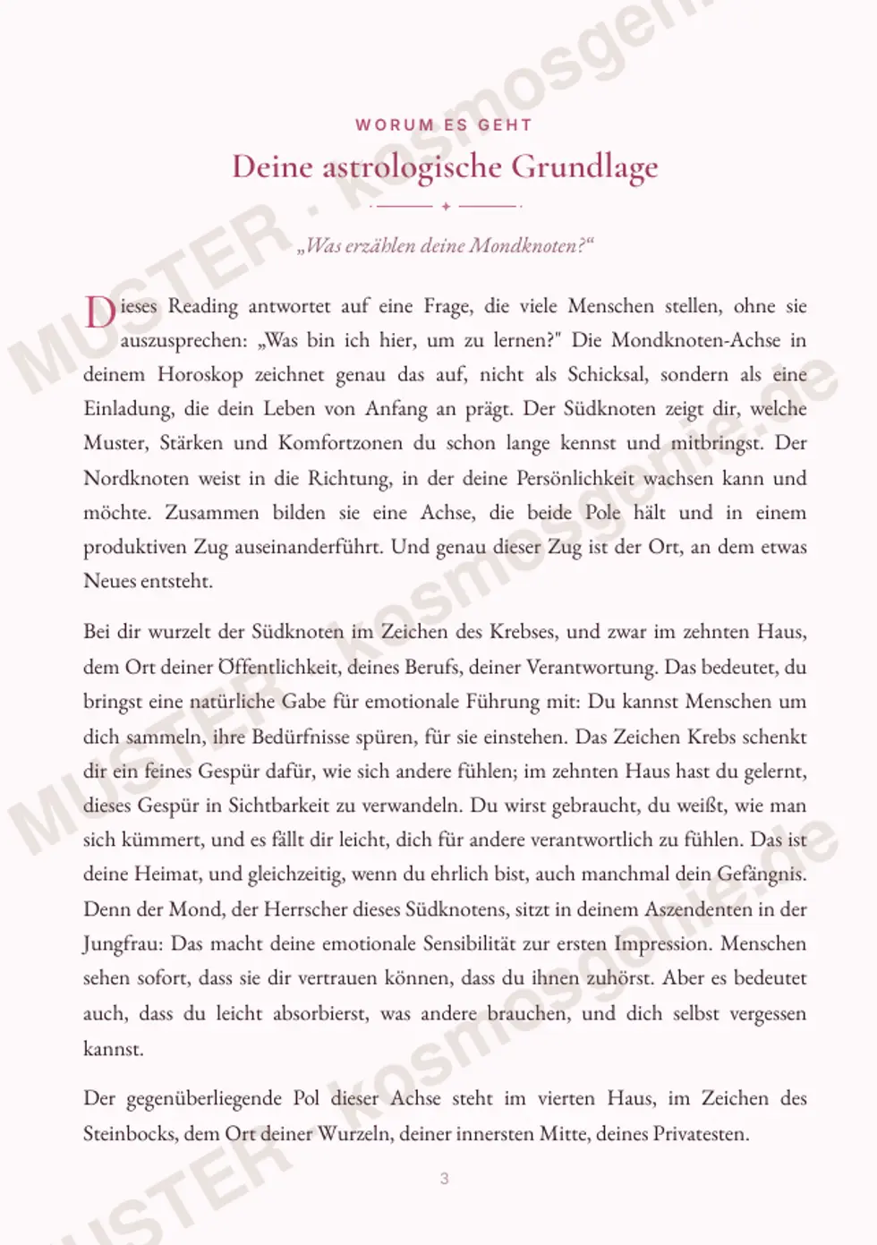Astro Bite Premium „Deine karmische Richtung“ - erste Seite mit der astrologischen Grundlage
