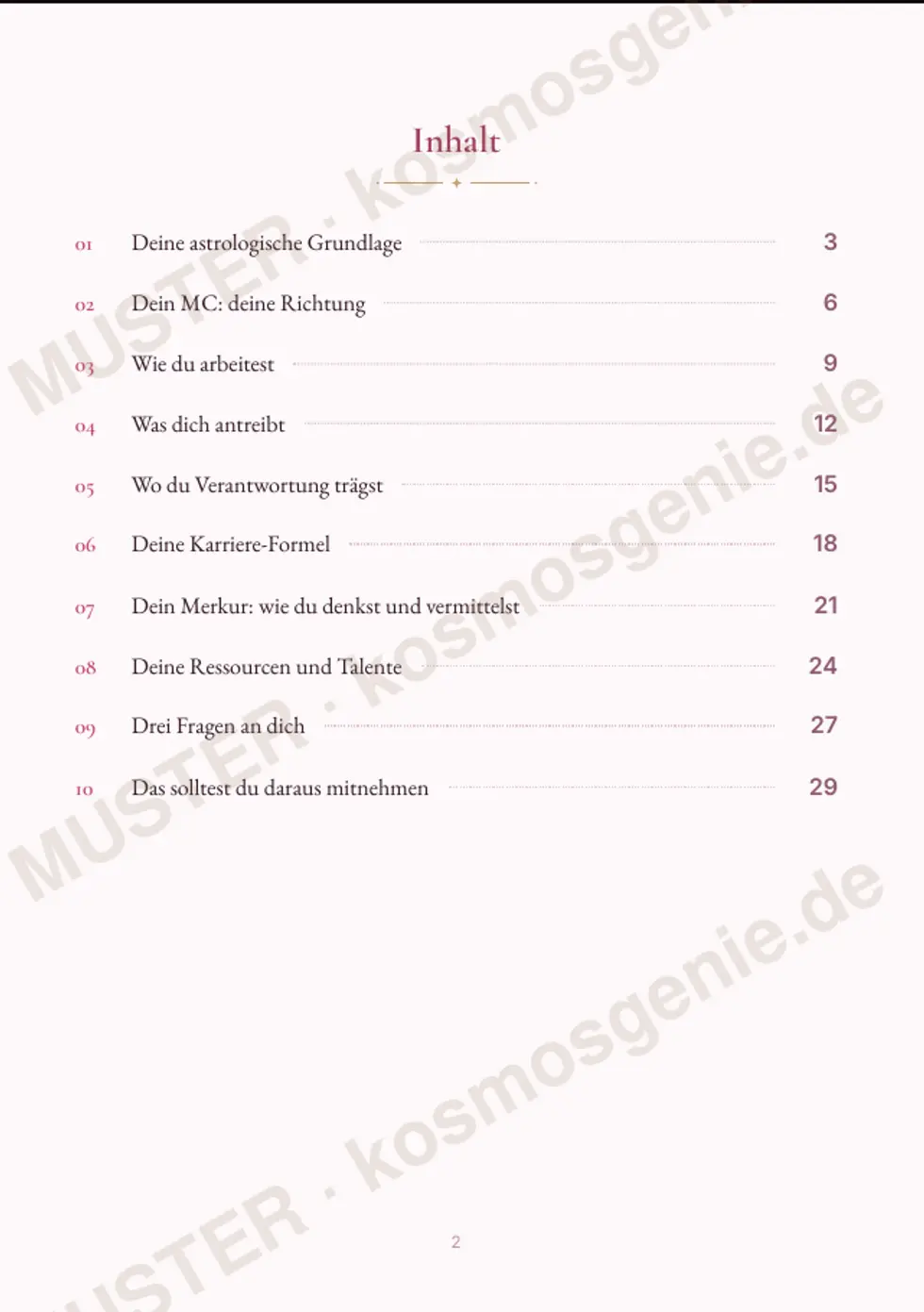 Astro Bite Premium „Dein Karriere-Code“ - Inhaltsverzeichnis des Readings