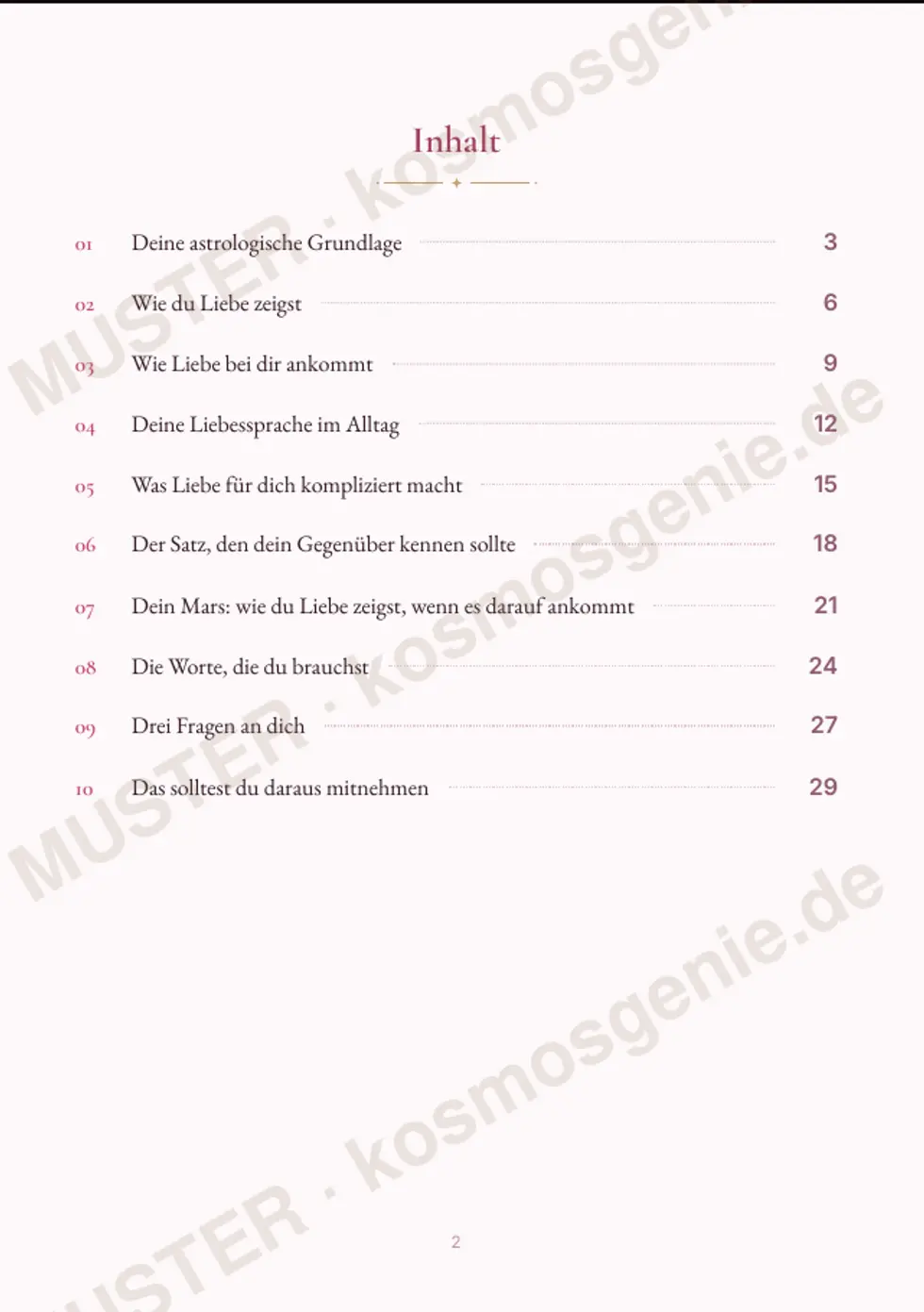 Astro Bite Premium „Deine Liebessprache“ - Inhaltsverzeichnis des Readings