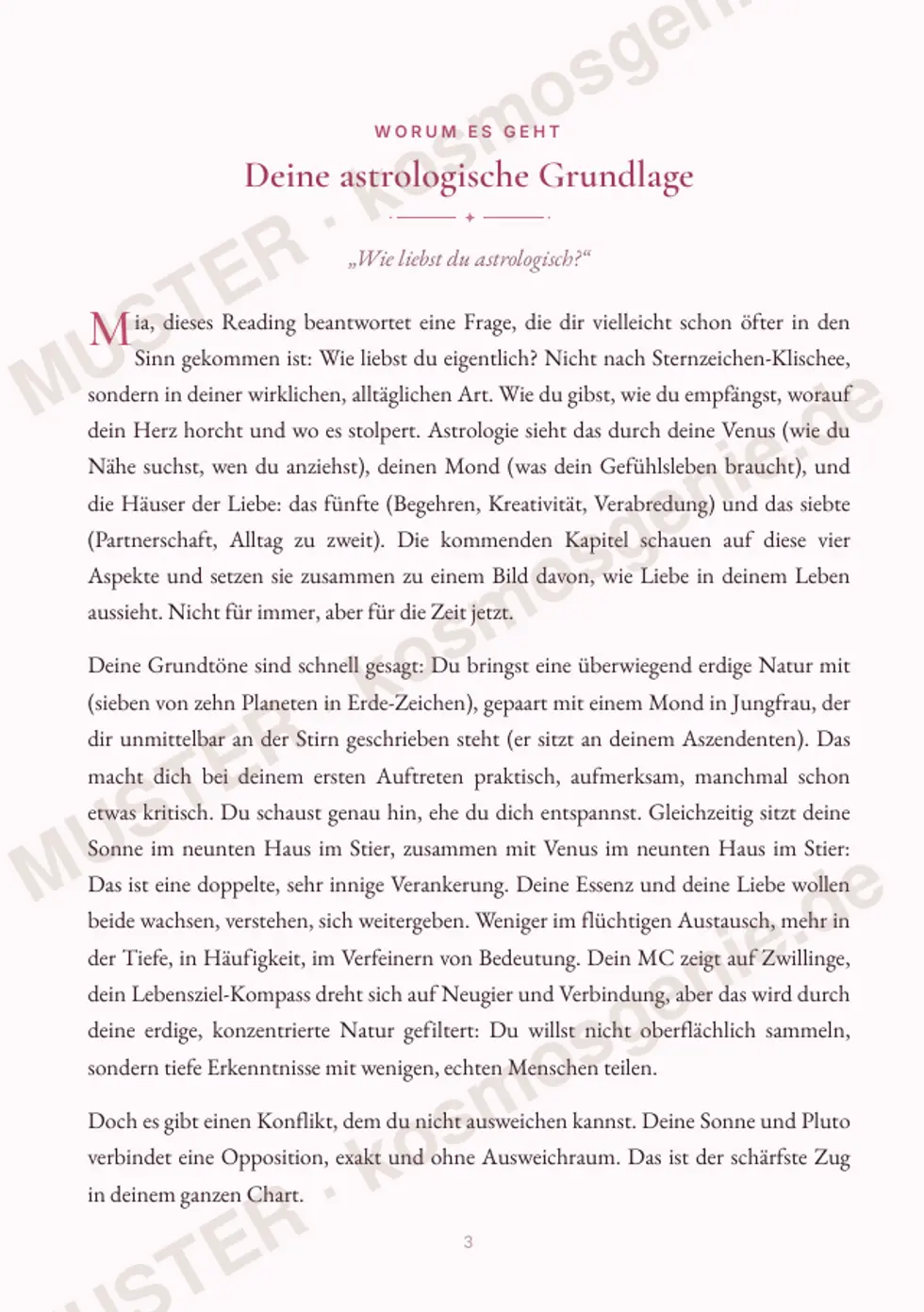 Astro Bite Premium „Deine Liebessprache“ - erste Seite mit der astrologischen Grundlage
