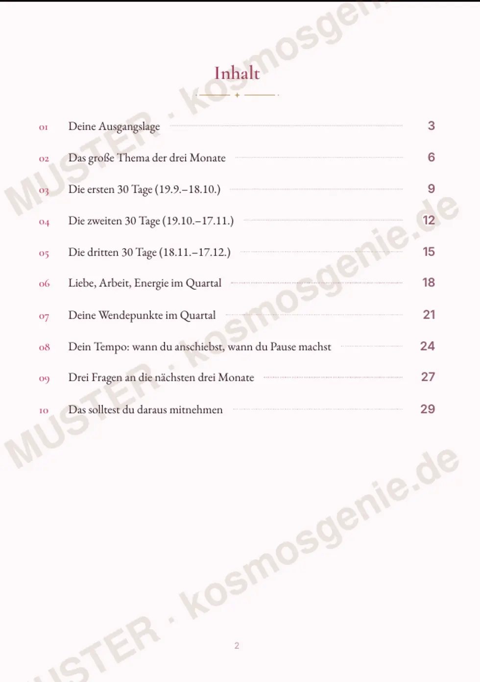 Astro Bite Premium „Deine nächsten 3 Monate“ - Inhaltsverzeichnis des Readings