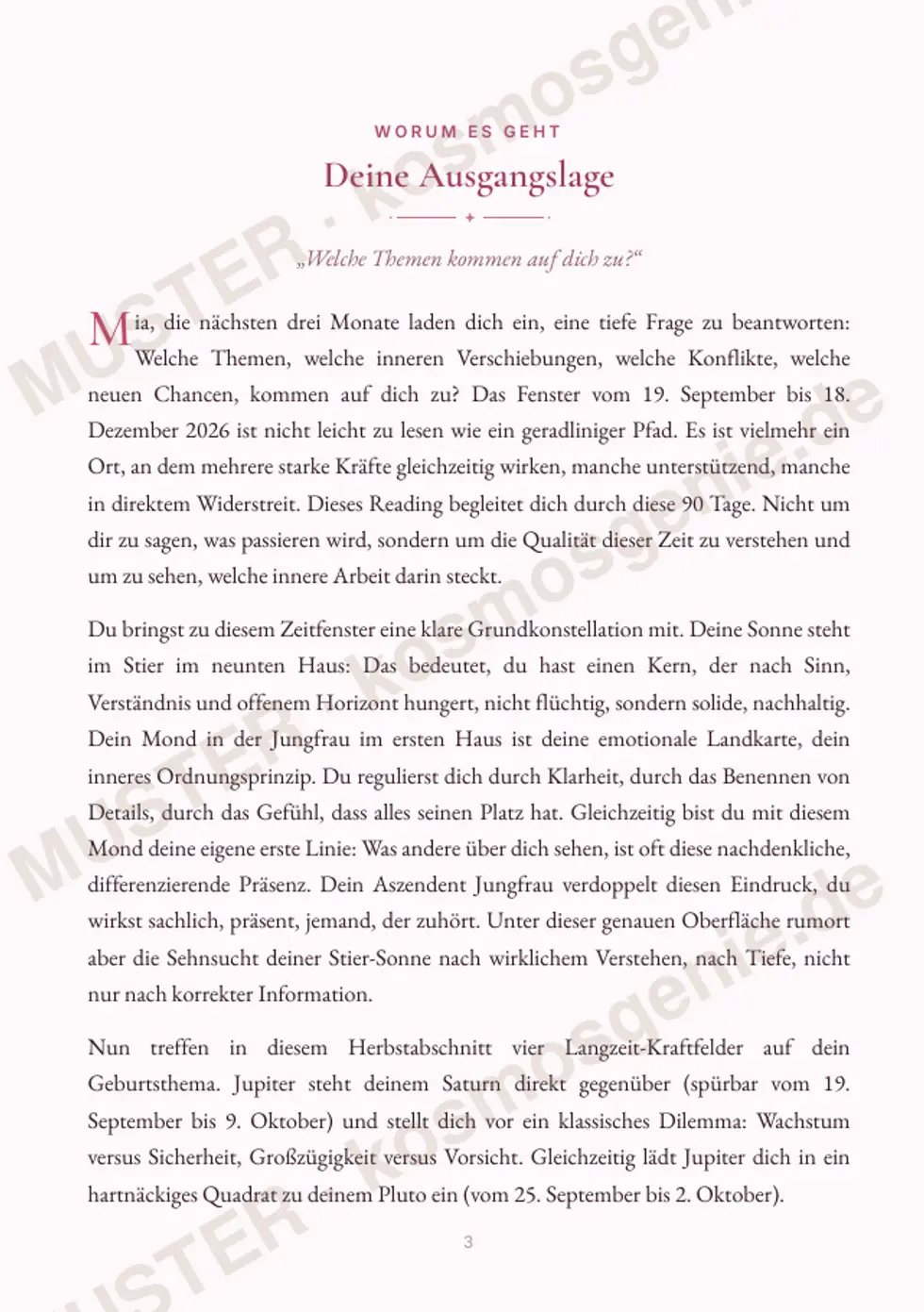Astro Bite Premium „Deine nächsten 3 Monate“ - erste Seite mit der astrologischen Grundlage