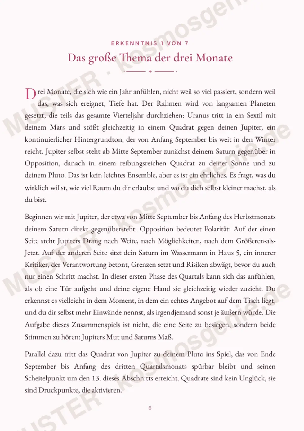 Astro Bite Premium „Deine nächsten 3 Monate“ - erste Seite einer persönlichen Erkenntnis