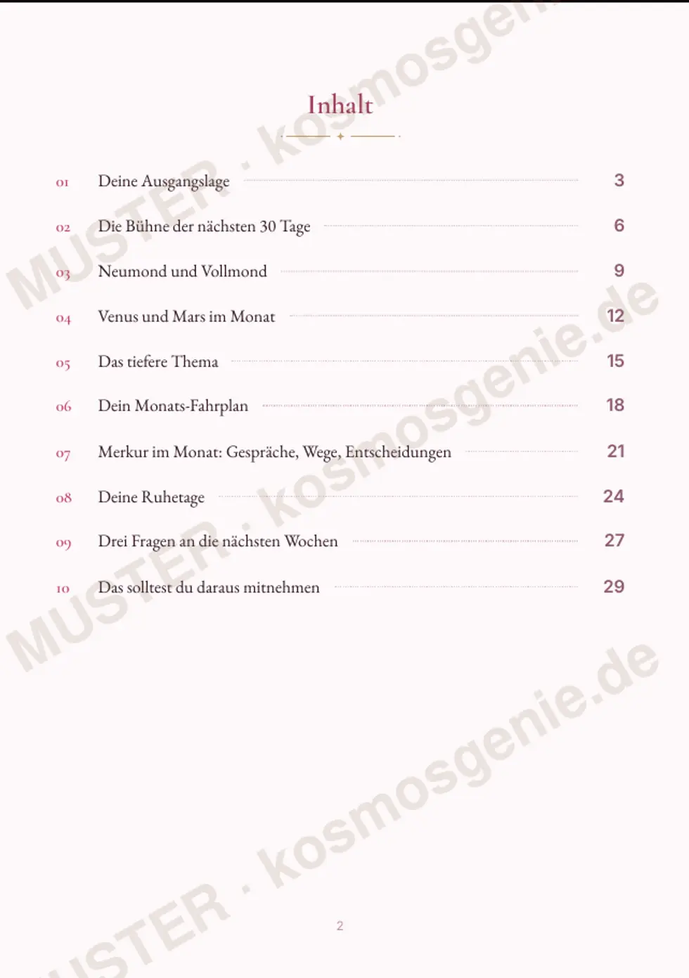 Astro Bite Premium „Dein nächster Monat“ - Inhaltsverzeichnis des Readings