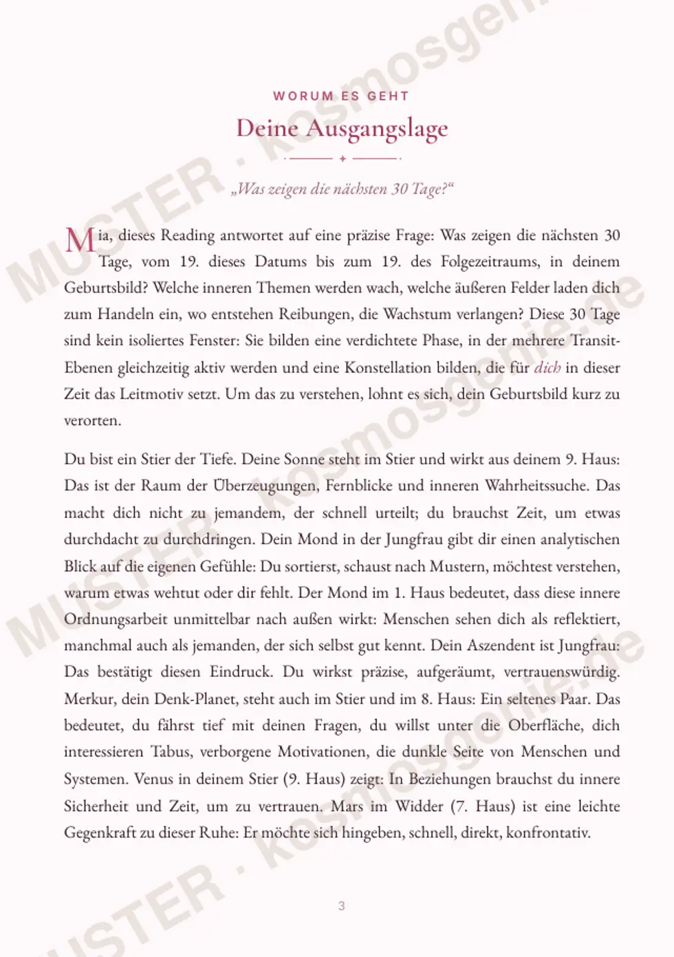 Astro Bite Premium „Dein nächster Monat“ - erste Seite mit der astrologischen Grundlage