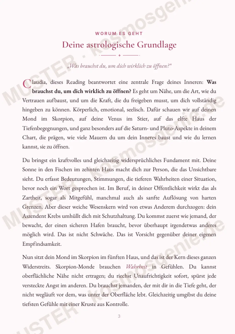 Astro Bite Premium „Nähe und Intimität“ - erste Seite mit der astrologischen Grundlage