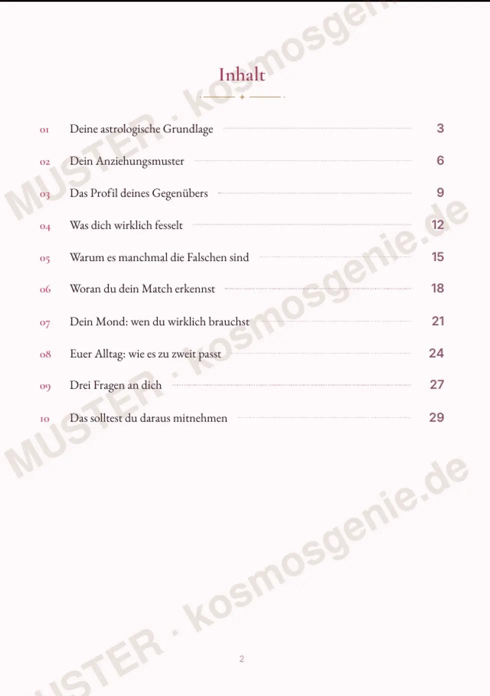 Astro Bite Premium „Dein perfektes Match“ - Inhaltsverzeichnis des Readings