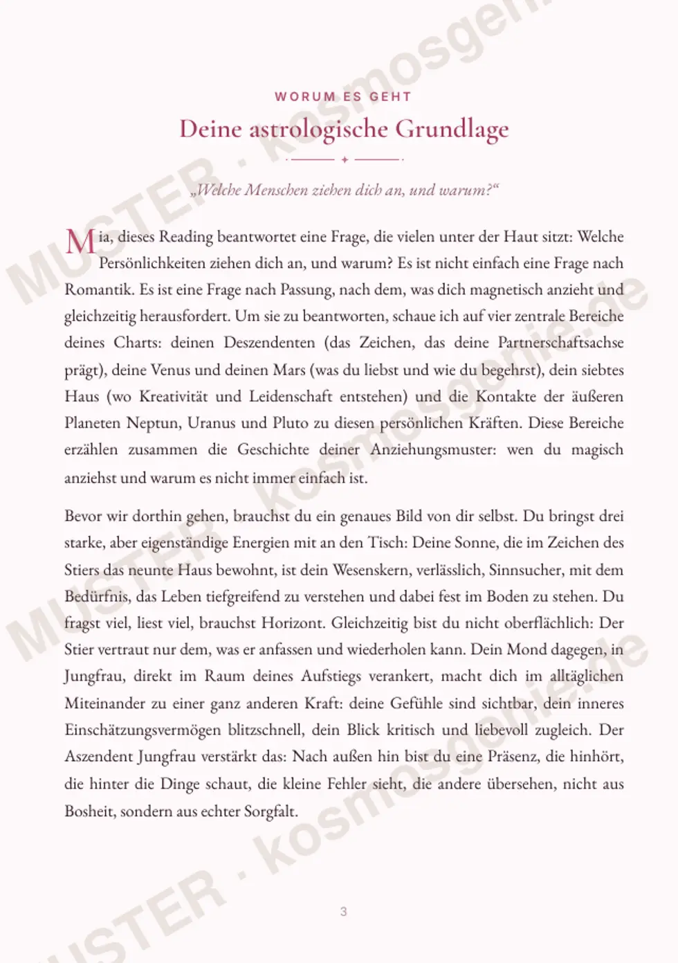 Astro Bite Premium „Dein perfektes Match“ - erste Seite mit der astrologischen Grundlage