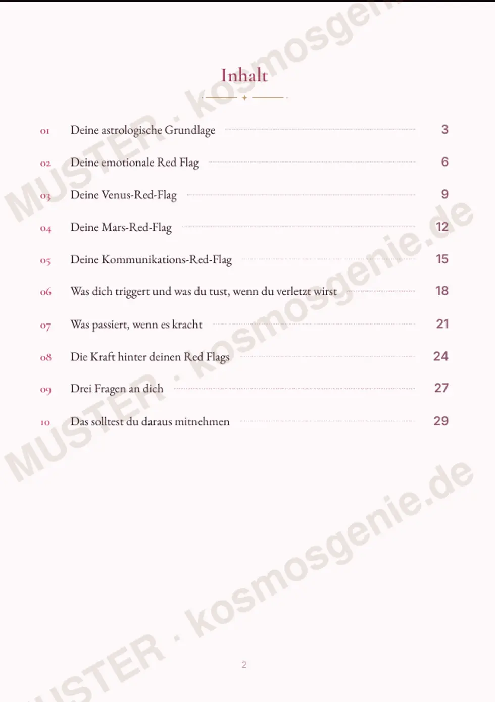 Astro Bite Premium „Deine Red Flags in der Liebe“ - Inhaltsverzeichnis des Readings