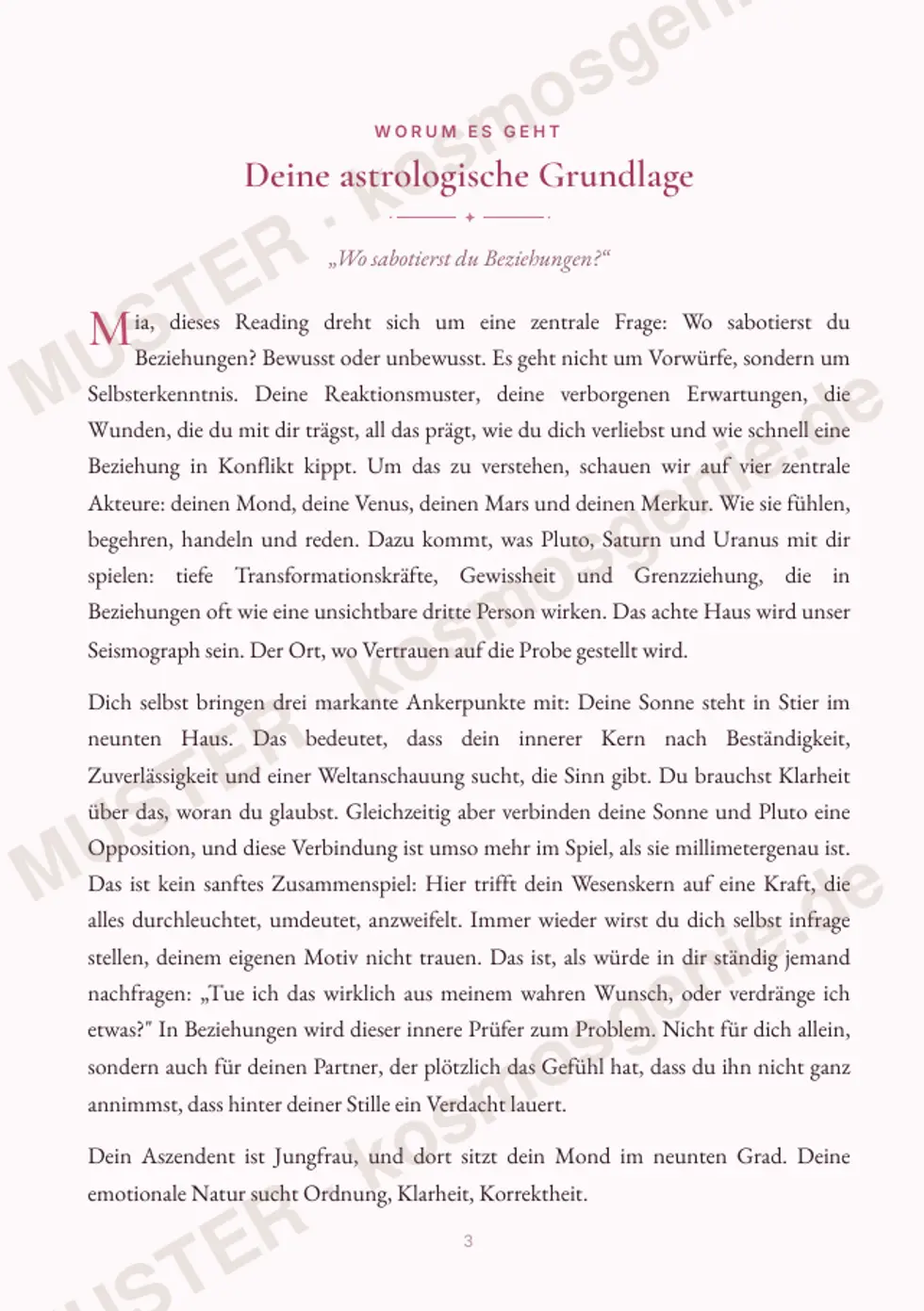 Astro Bite Premium „Deine Red Flags in der Liebe“ - erste Seite mit der astrologischen Grundlage