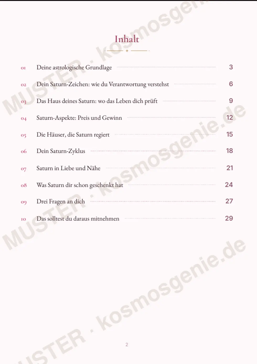 Astro Bite Premium „Dein Saturn-Thema“ - Inhaltsverzeichnis des Readings