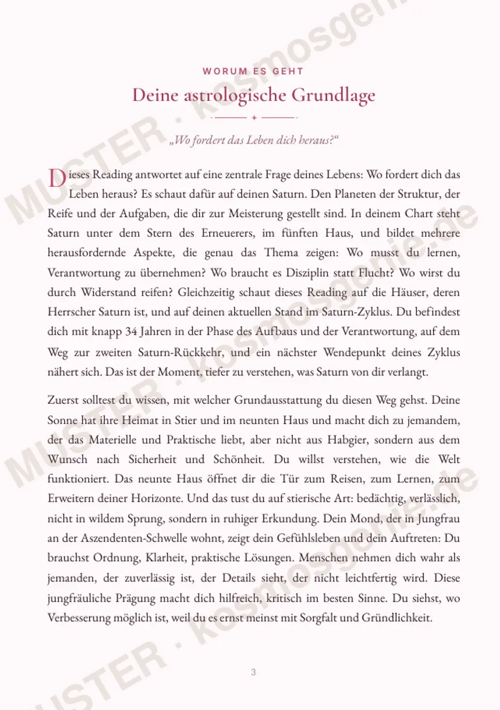 Astro Bite Premium „Dein Saturn-Thema“ - erste Seite mit der astrologischen Grundlage