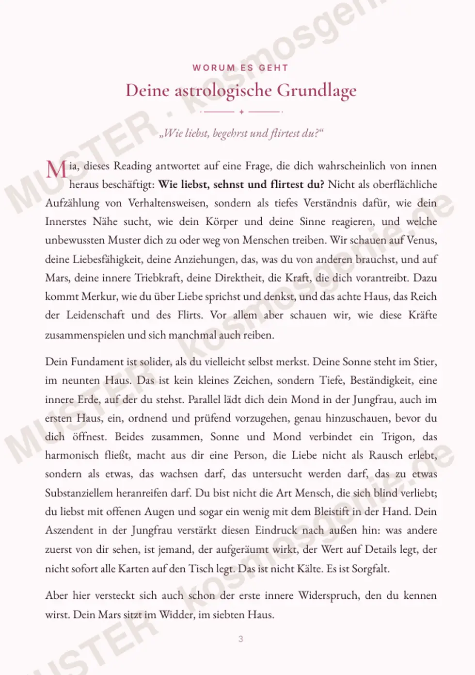 Astro Bite Premium „Venus & Mars“ - erste Seite mit der astrologischen Grundlage