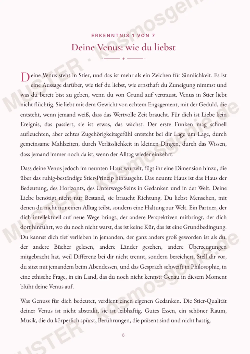 Astro Bite Premium „Venus & Mars“ - erste Seite einer persönlichen Erkenntnis