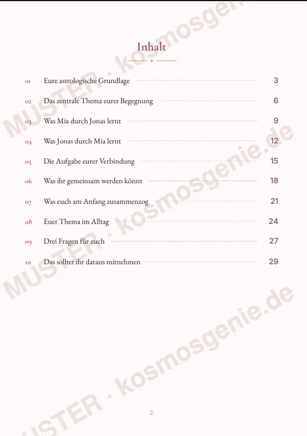 Astro Bite Premium „Warum habt ihr euch getroffen?“ - Inhaltsverzeichnis des Readings