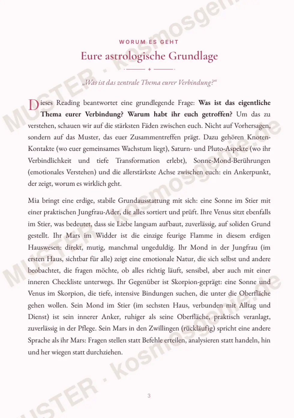 Astro Bite Premium „Warum habt ihr euch getroffen?“ - erste Seite mit der astrologischen Grundlage