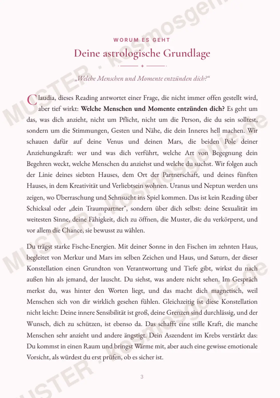 Astro Bite Premium „Was dich anzieht“ - erste Seite mit der astrologischen Grundlage