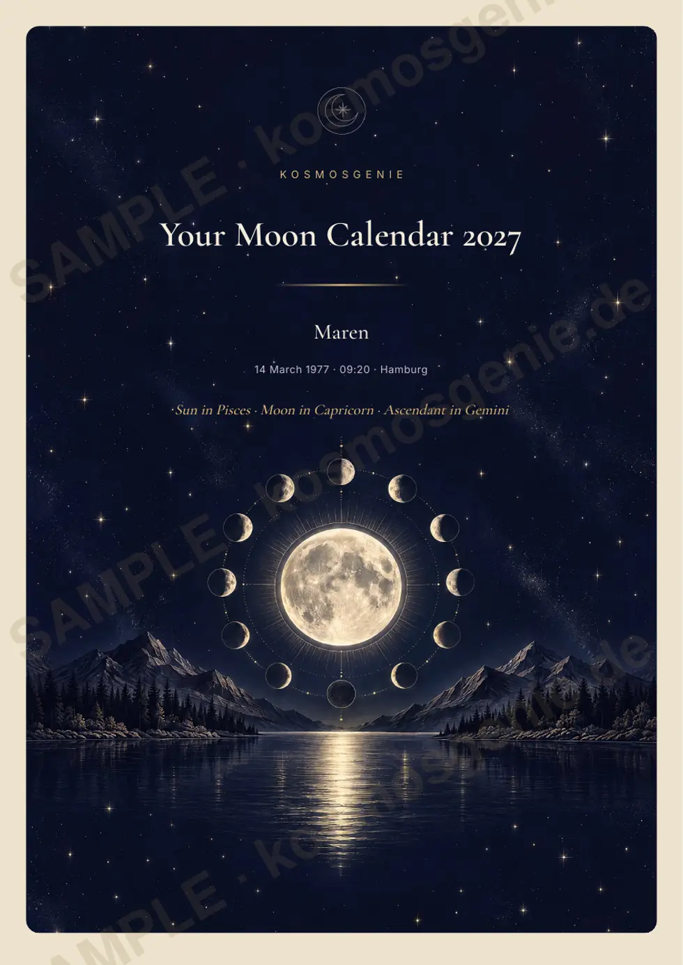 Personal Moon Calendar 2027, sample page 1 of 62