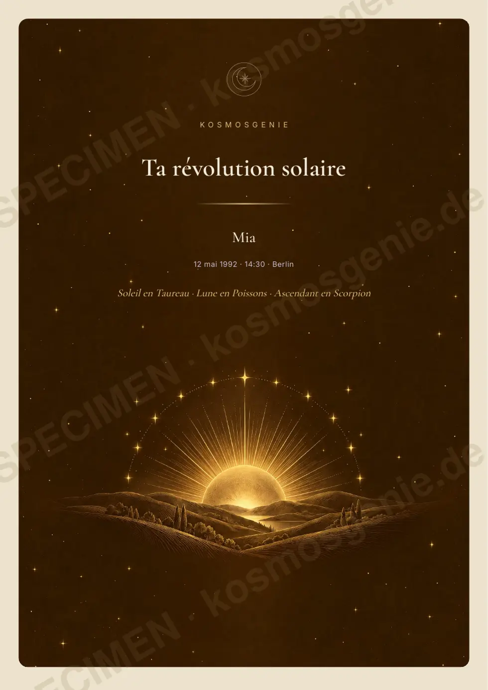 Livre de la révolution solaire, exemple de page 1 sur 63