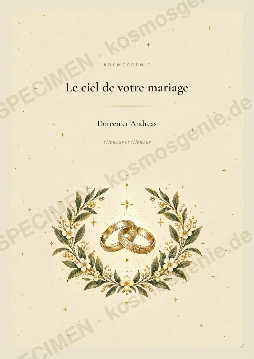 Livre de l'horoscope de mariage, exemple de page 1 sur 68