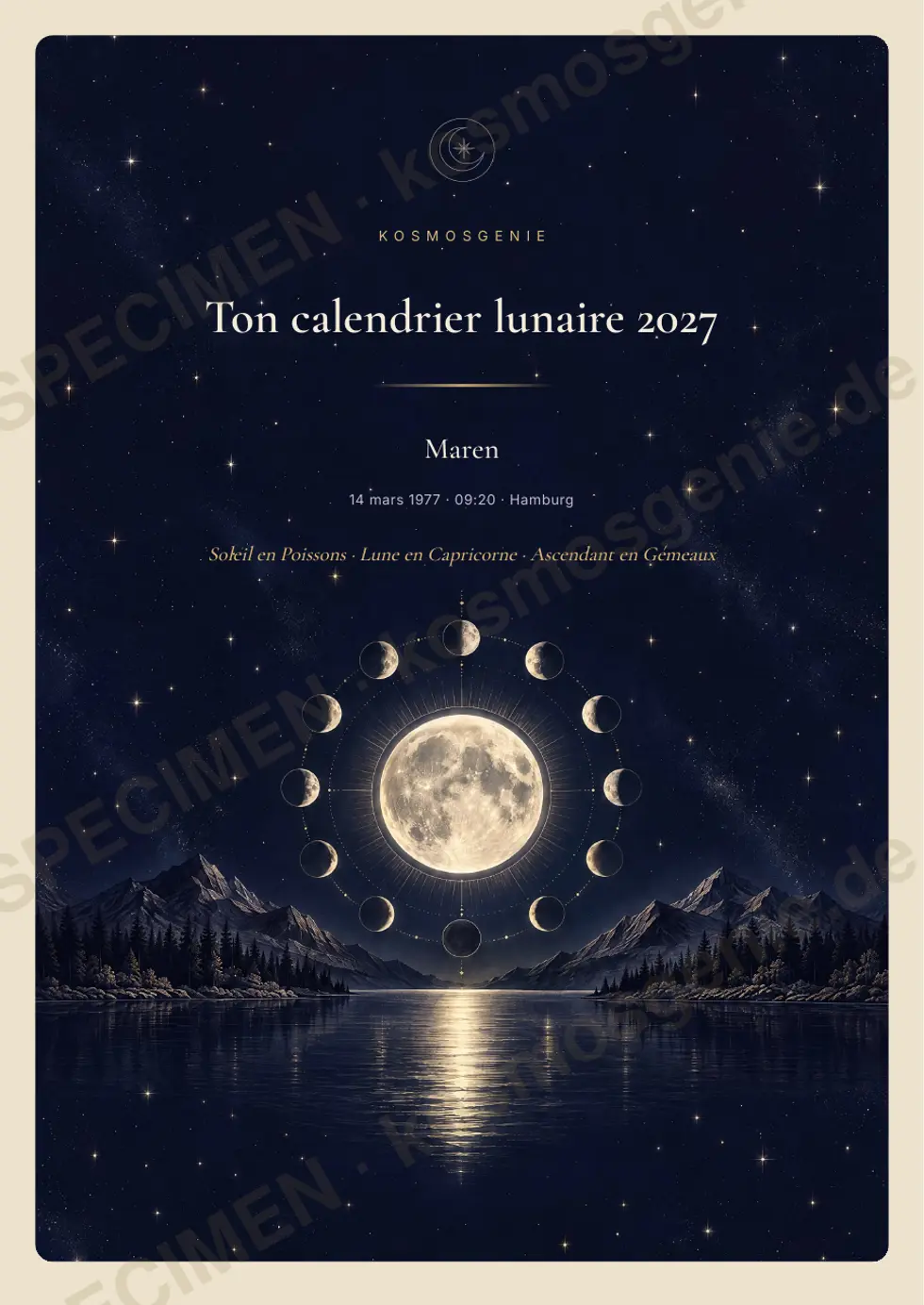 Calendrier lunaire personnel 2027, exemple de page 1 sur 68
