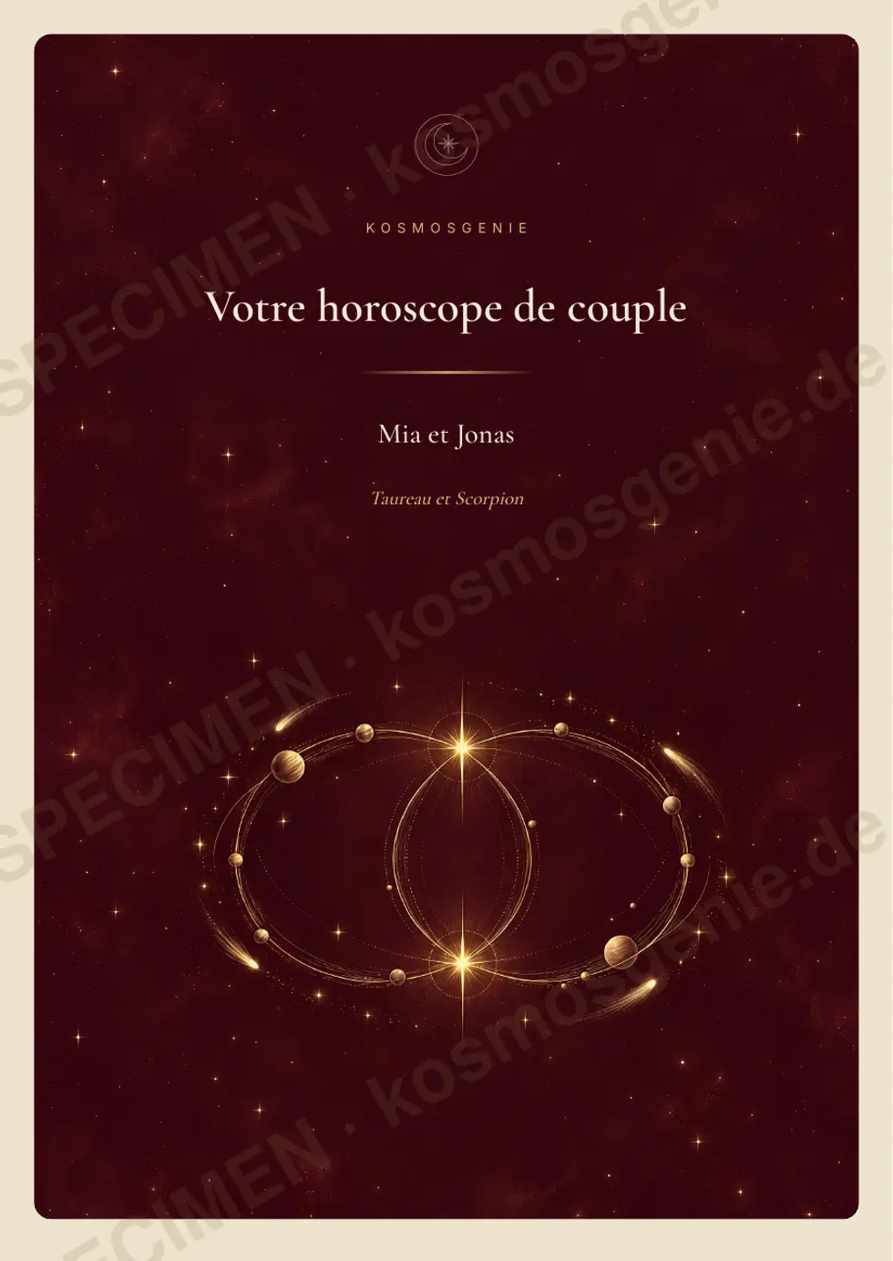 Livre de l'horoscope de couple, exemple de page 1 sur 70