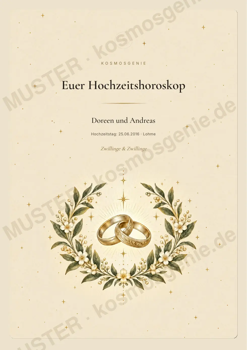 Hochzeitshoroskop, Muster-Seite 1 von 69