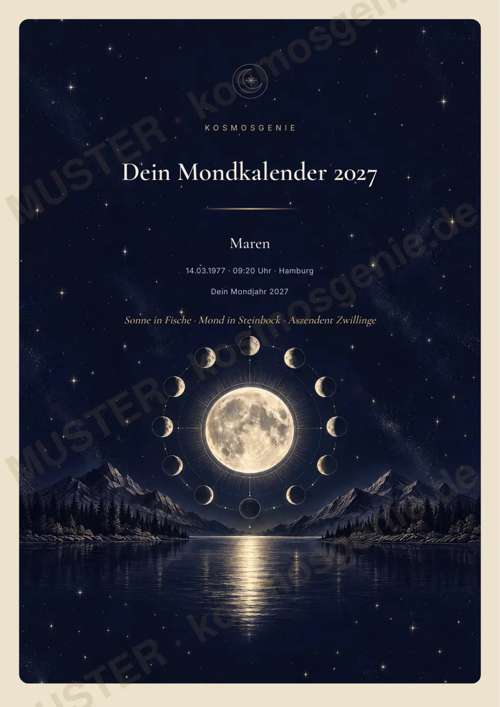 Persönlicher Mondkalender 2027, Muster-Seite 1 von 67