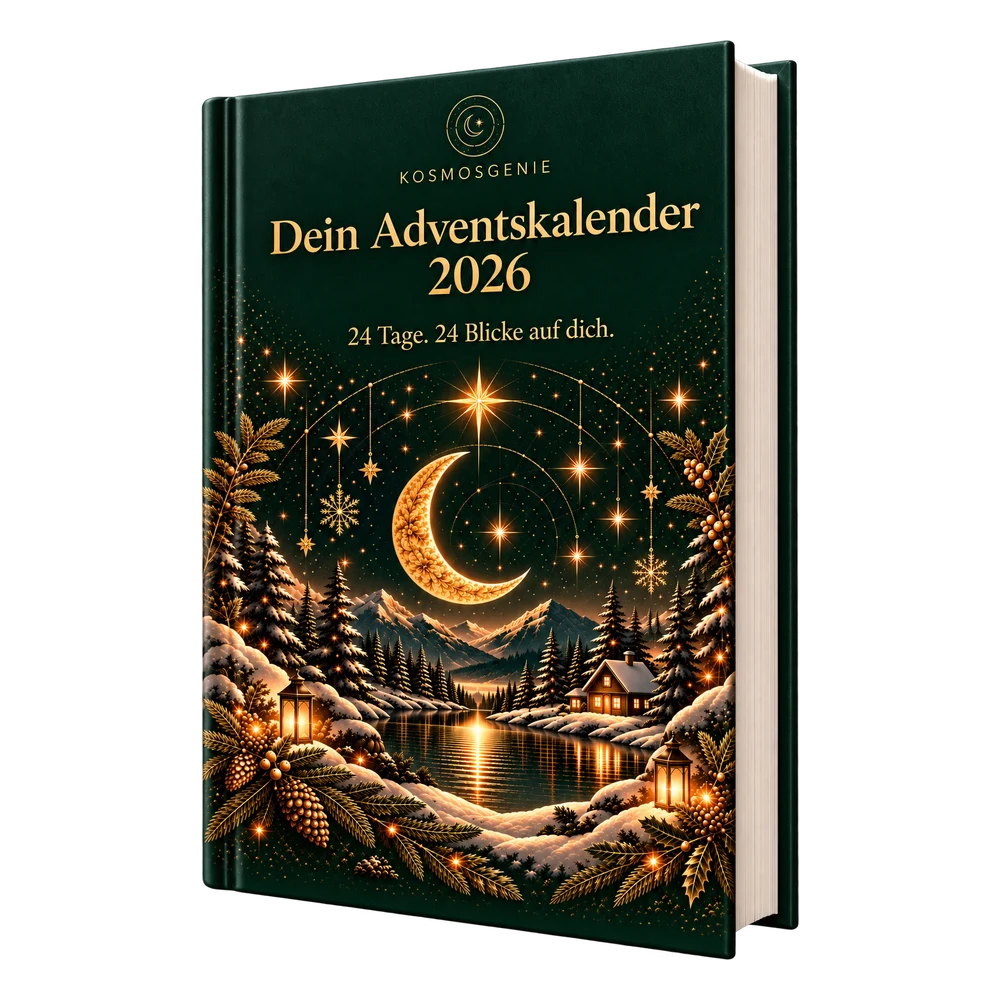 KosmosGenie Adventskalender als gedrucktes Buch in Tannengrün und Gold