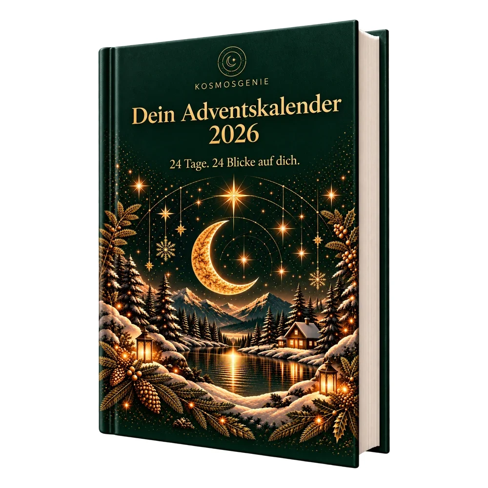 KosmosGenie Adventskalender als gedrucktes Premium Buch in Tannengrün und Gold