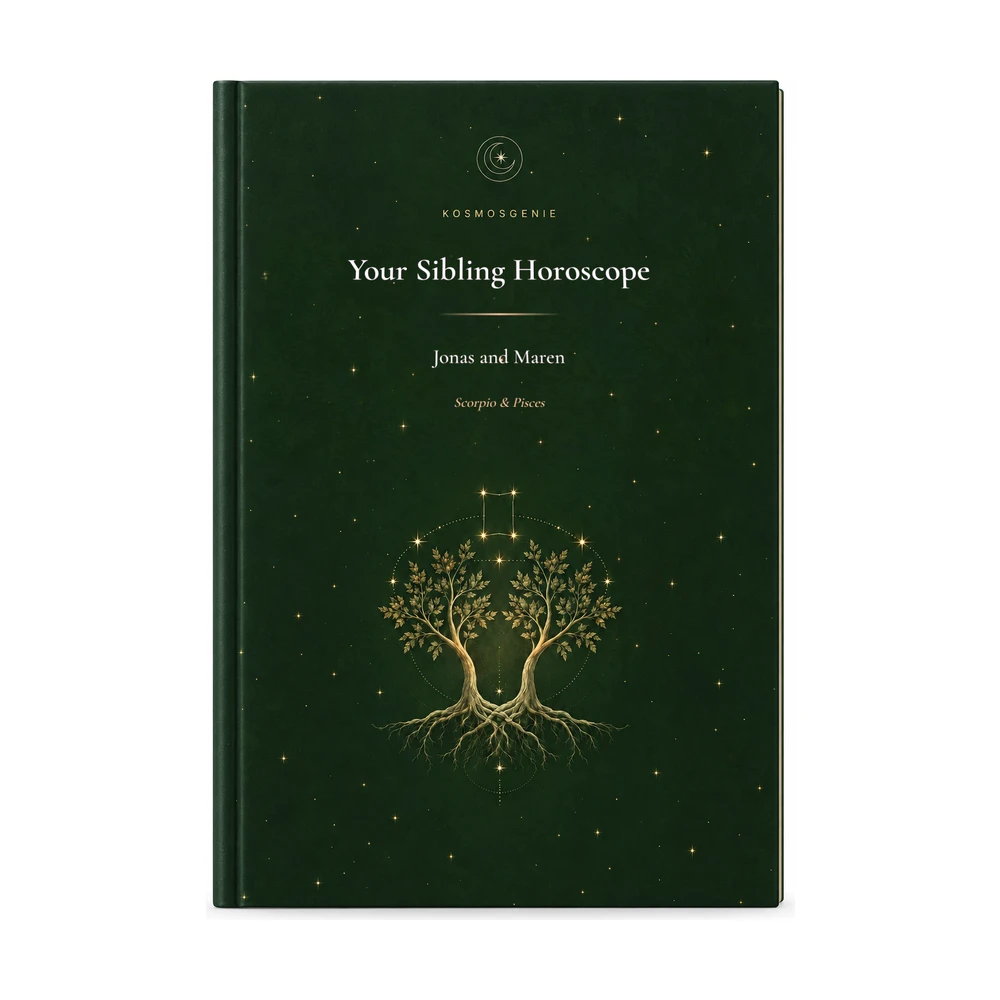 Sibling Horoscope Book: the front cover featuring your names and birth details