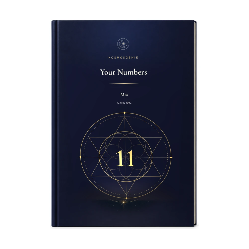 Numerology Book: the front cover featuring your name and birth details